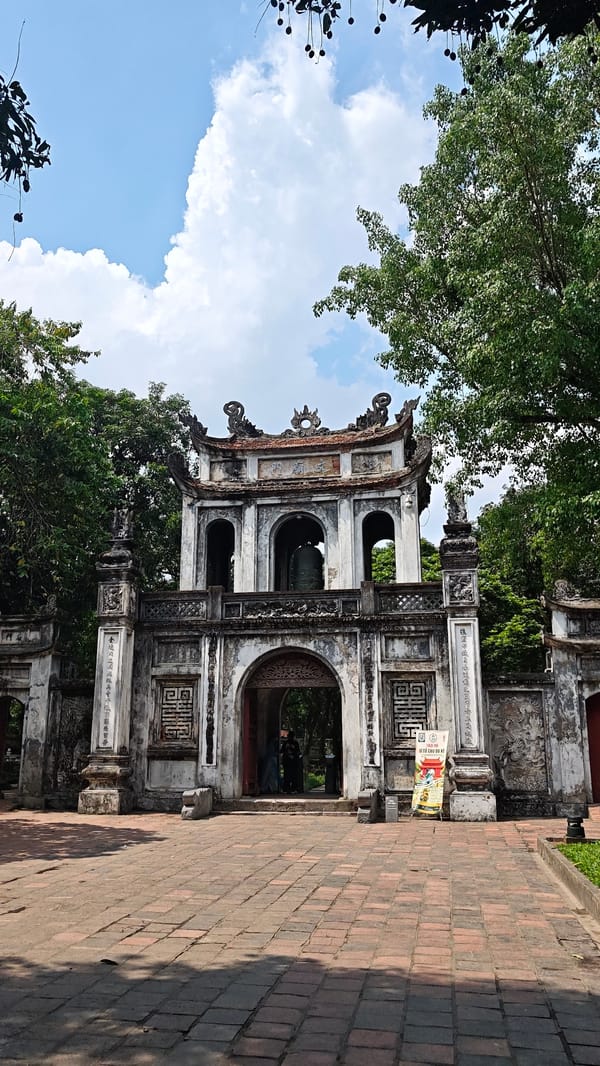 Tourist documents morning visit to Hanoi's Temple of Literature