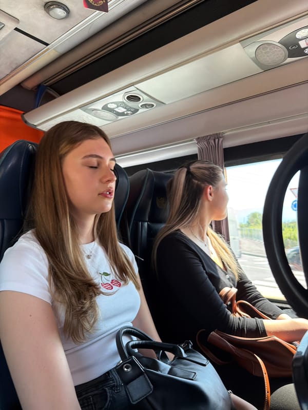 Two women rest on bus in Plovdiv, Bulgaria