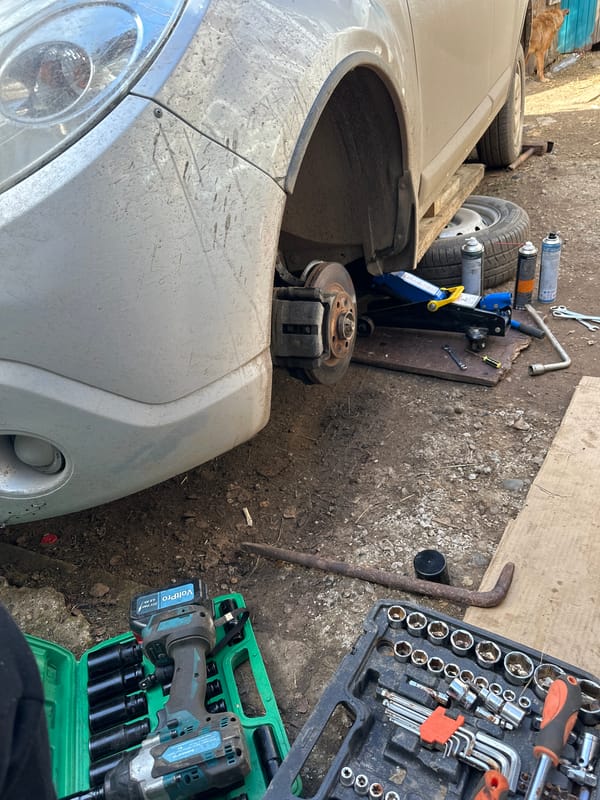 Car undergoing wheel repair spotted in Mozhga, Russia