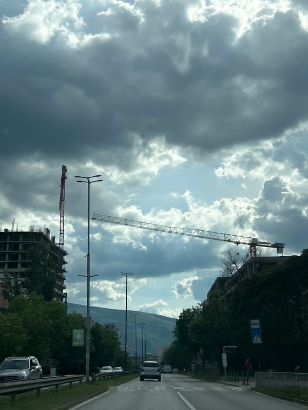 Ten-minute Sofia street documentation captures construction, hotels, cloudy weather
