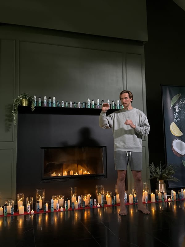 Barefoot brand presentation by a fireplace in Riga