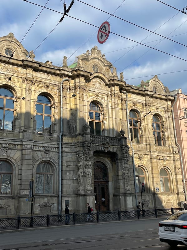 Historic Eliseev Emporium architecture documented on Nevsky Prospekt