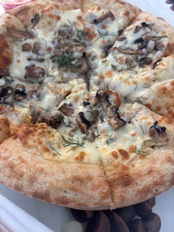 Pizza and sushi lunch documented in Chaikovsky, Russia