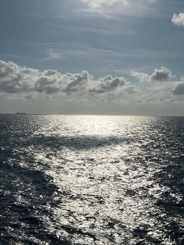 Cargo ship on the horizon, open South China Sea
