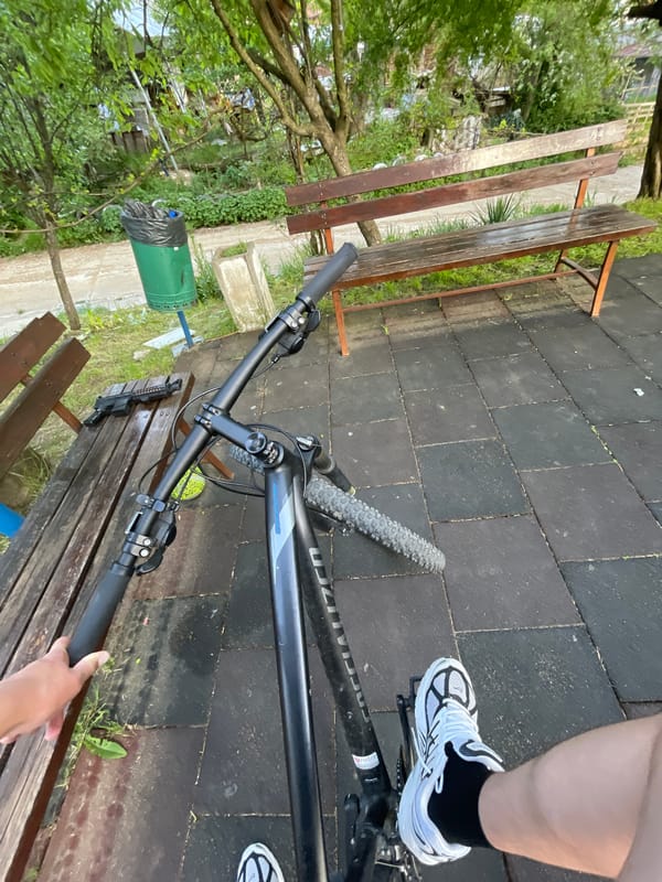 Person cycles, plays with dog, handles pellet gun at Bulgarian playground