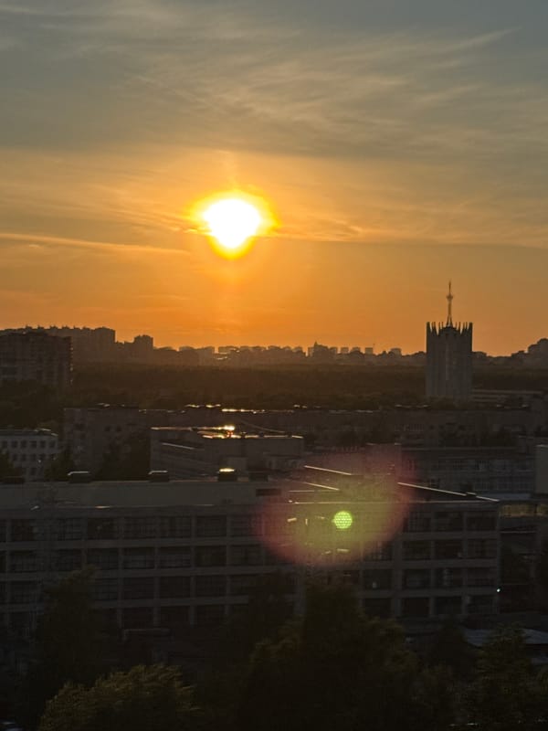 Sunset illuminates cityscape near Lake Ladoga, Russia