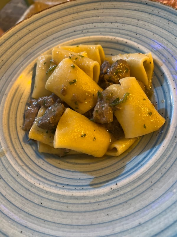 Diner documents pasta meal at Salerno restaurant