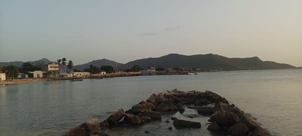 Golden hour settles over Juan Griego's fishing harbor
