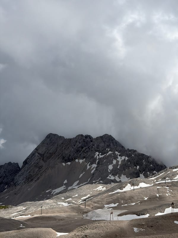 Cloudy day at the Zugspitze summit, infrastructure and peaks