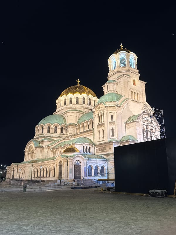 Alexander Nevsky Cathedral lit up at night, Sofia