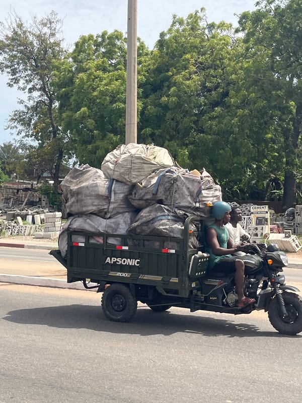 Waste collection operations documented across multiple Accra locations