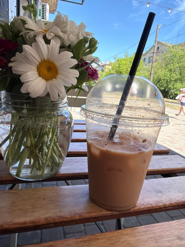 Flowers, iced coffee, and a sunny afternoon outing