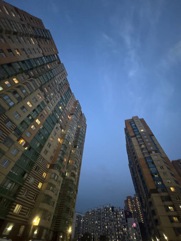 Evening residential scenes documented in Kudrovo, Russia