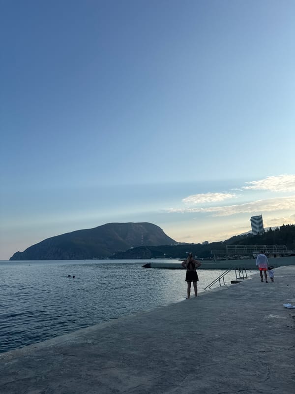 Coastal promenade and hillside architecture in Utios, Ukraine