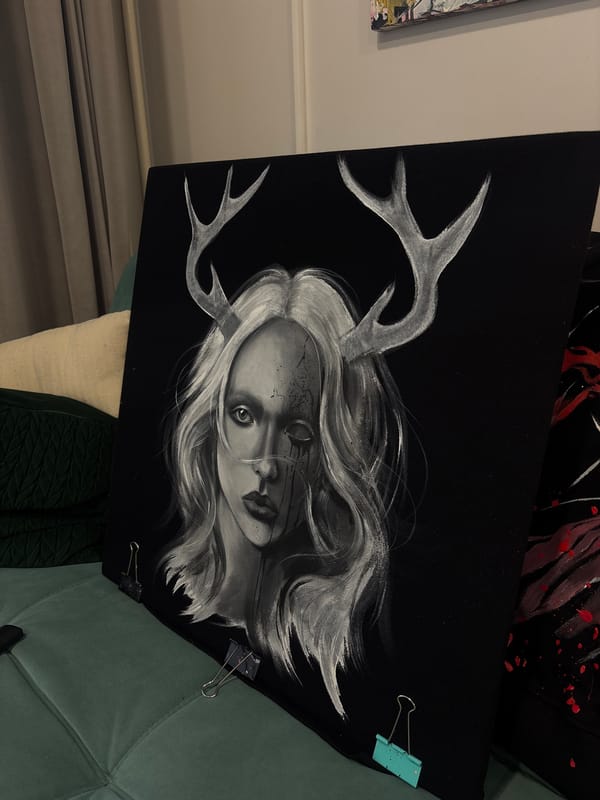 Antlered woman portrait painting spotted in Krasnoyarsk