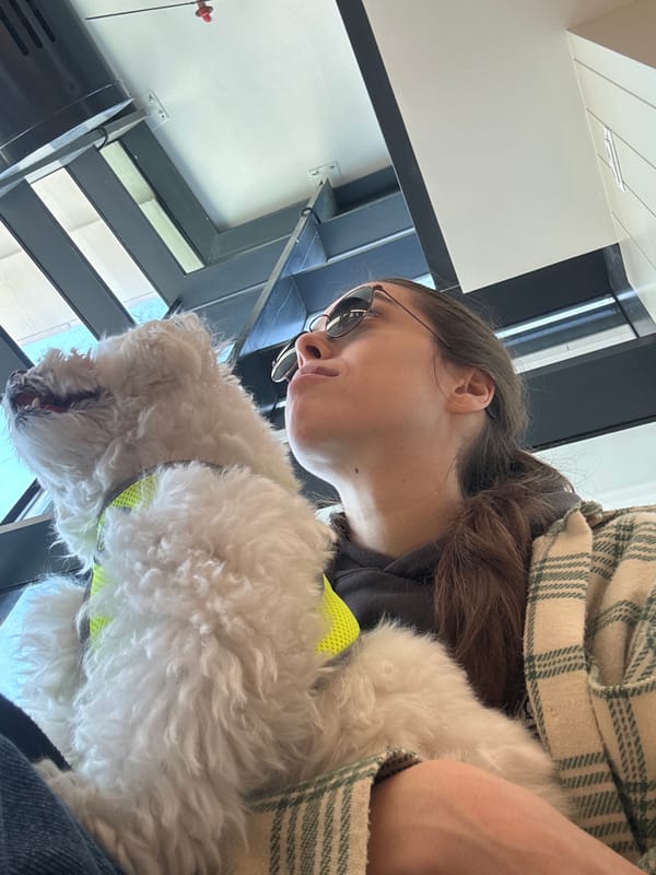 Woman and dog visit coastal cafe in Bat Yam