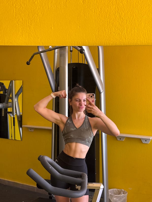 Woman's morning routine captured from gym selfie to outdoor drink