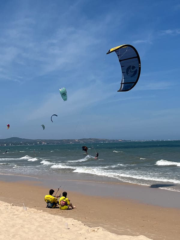 Kitesurfing morning at Mui Ne beach, Phu Thuy Ward