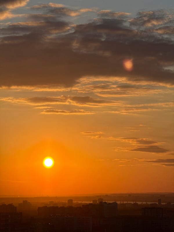 Vibrant sunset photographed over Perm, Russia urban landscape