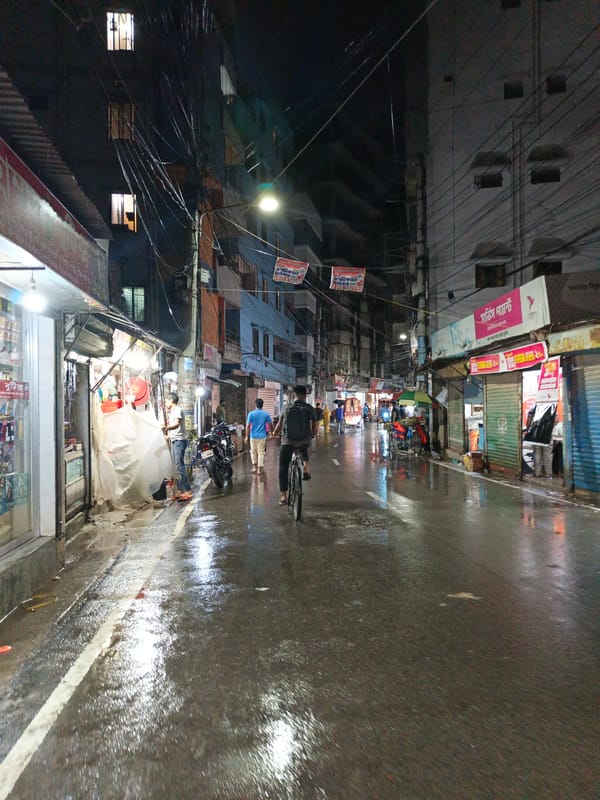 Nighttime street life captured across Dhaka neighborhoods