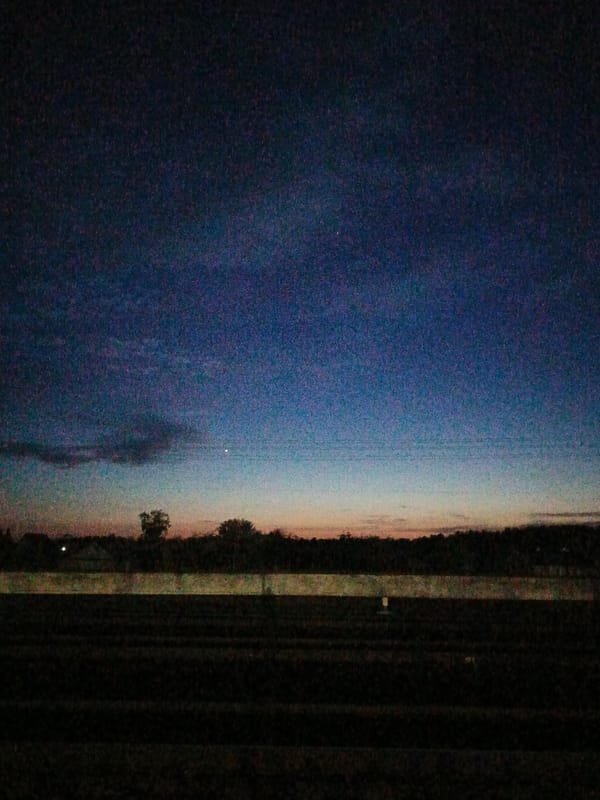 Evening twilight scenes captured across rural Лосева, Belarus
