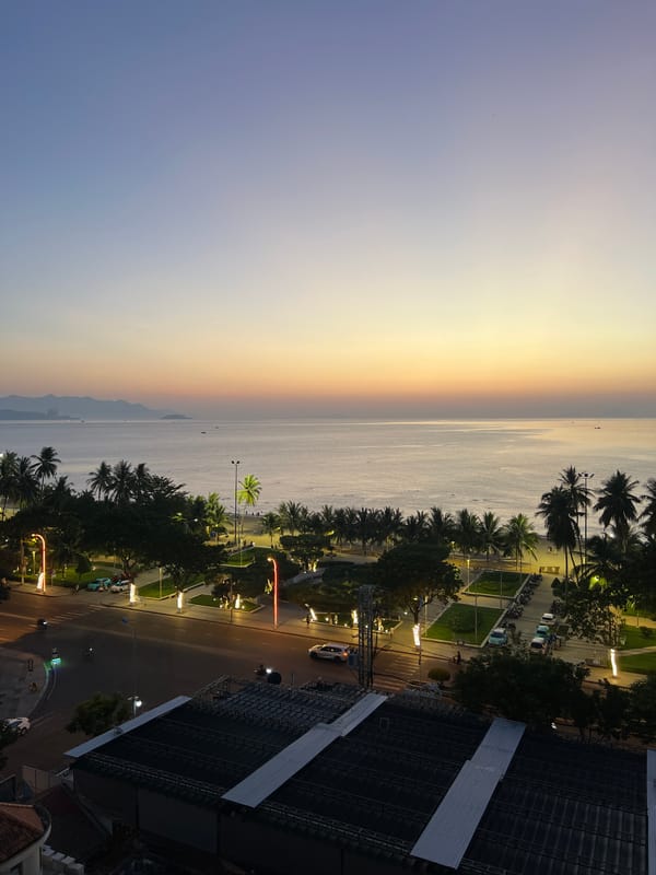 Dusk from a Nha Trang rooftop overlooking the coast