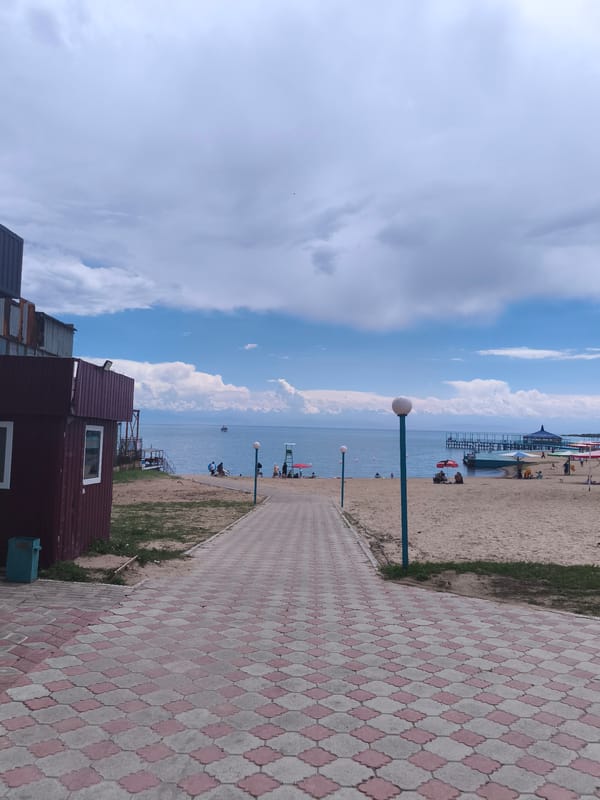Cloudy day on the shores of Lake Issyk-Kul, Kyrgyzstan