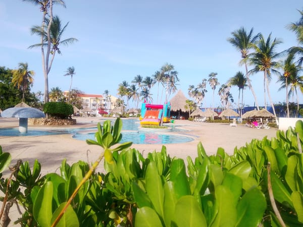 Tourist resort pool observed at Playa El Agua, Venezuela