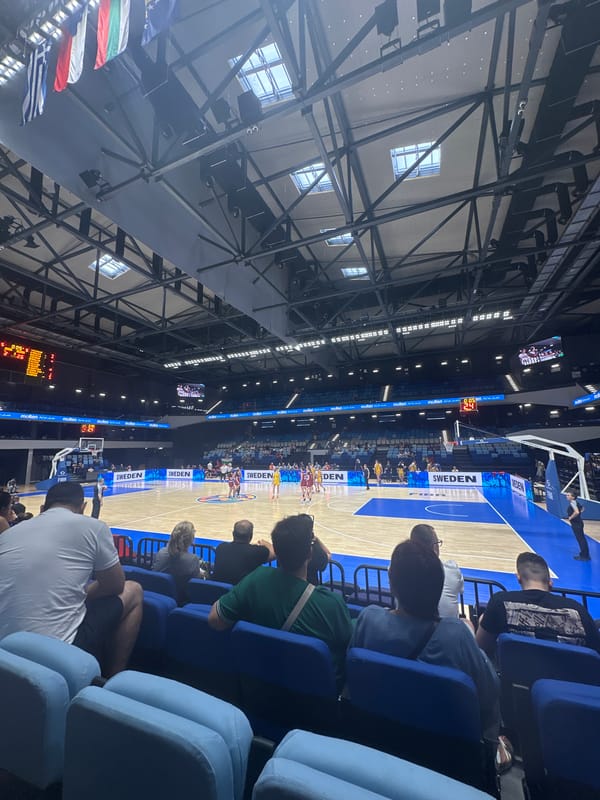 Indoor basketball and outdoor plaza scenes in Samokov, Bulgaria