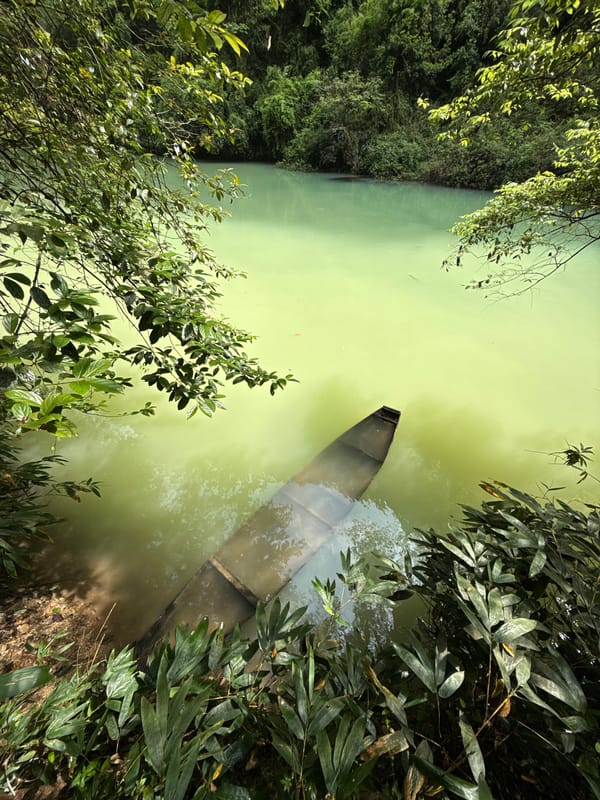 Partially submerged boat spotted in Zhangjiajie canal
