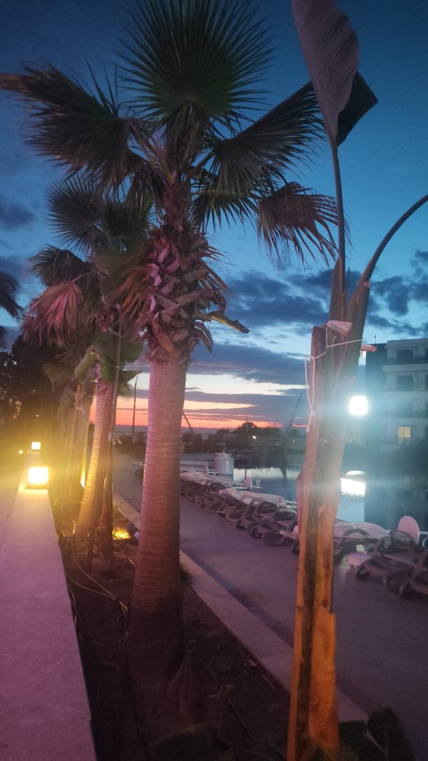 Evening walkway scene captured in Alanya, Turkey