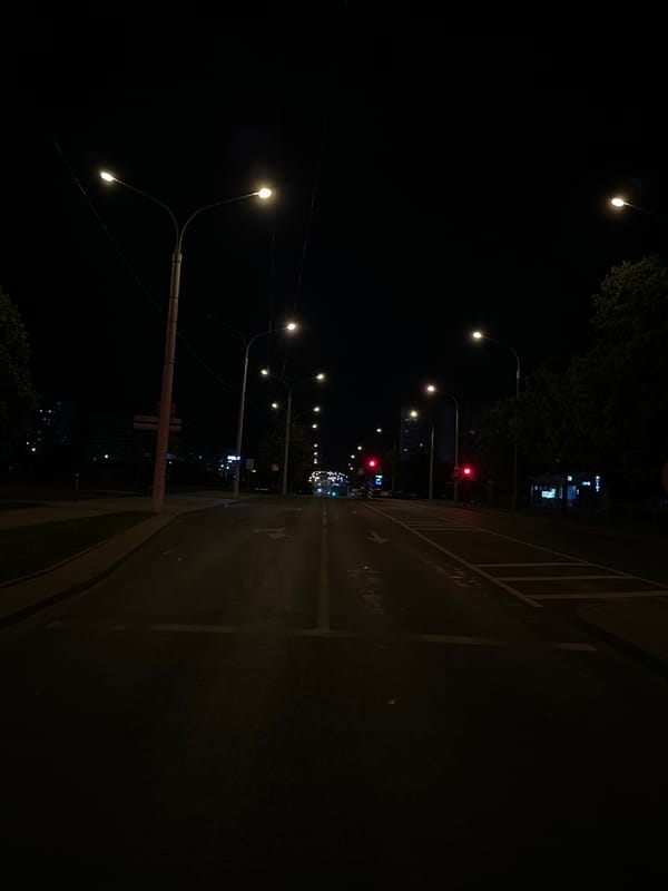 Nighttime urban scenes documented across Minsk, Belarus