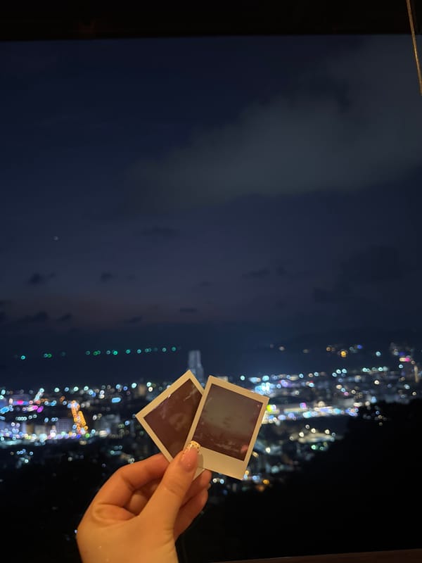 Nighttime moments captured in Patong: instant photos and resting dog