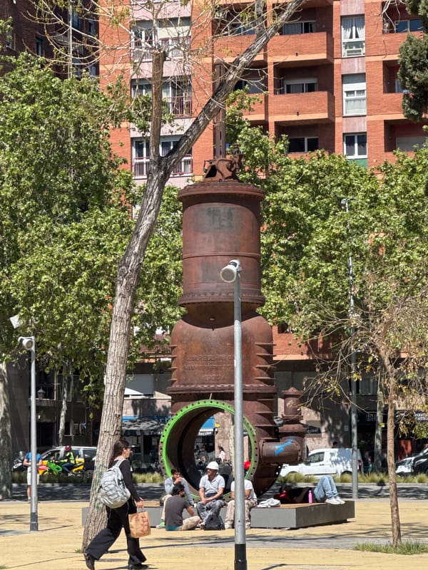 Barcelona residents enjoy recreational space near repurposed industrial art