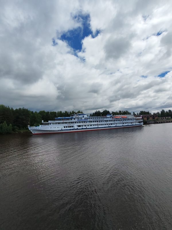 River cruise ship Kozma Minin docked at Vytegra port