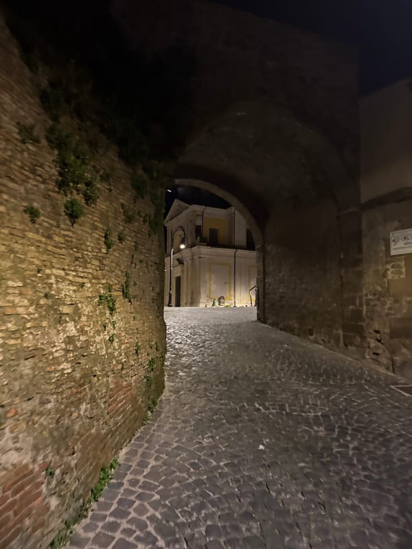 Nighttime photo walk documents historic Italian town streets