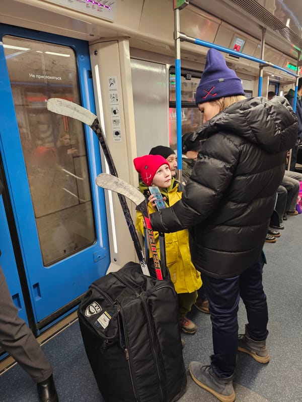 Adult and child observed together on Moscow Metro train