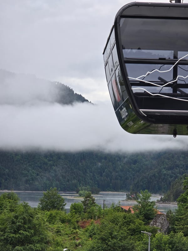 Early morning cable car journey documented near Zugspitze peak