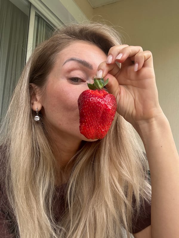 Quiet domestic moments captured in Armavir: woman, poodle, strawberry