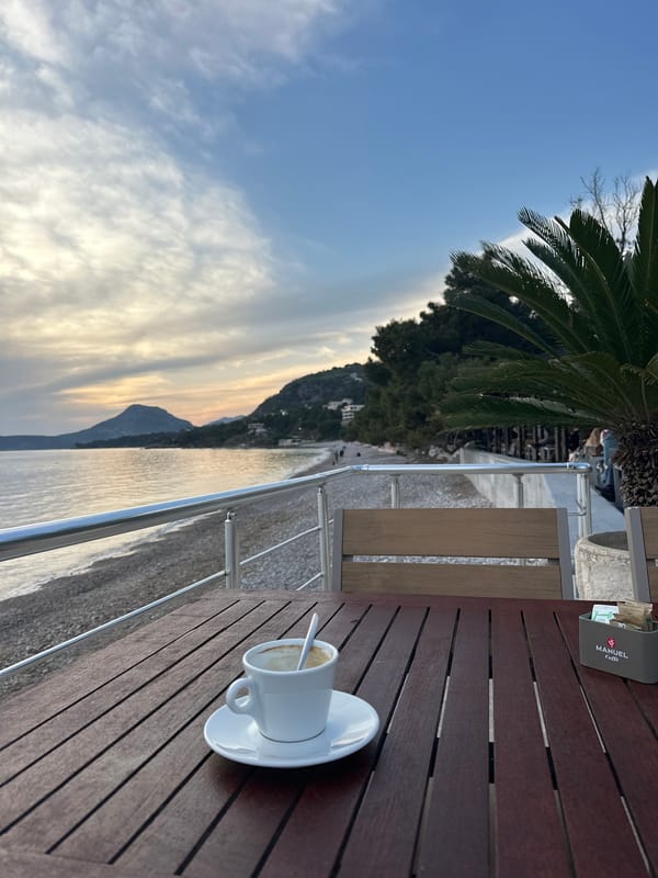 Coffee break at seaside cafe in Bar, Montenegro