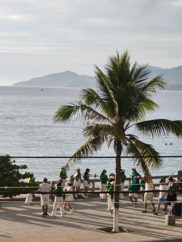 Coordinated group activity on Nha Trang's beachfront promenade