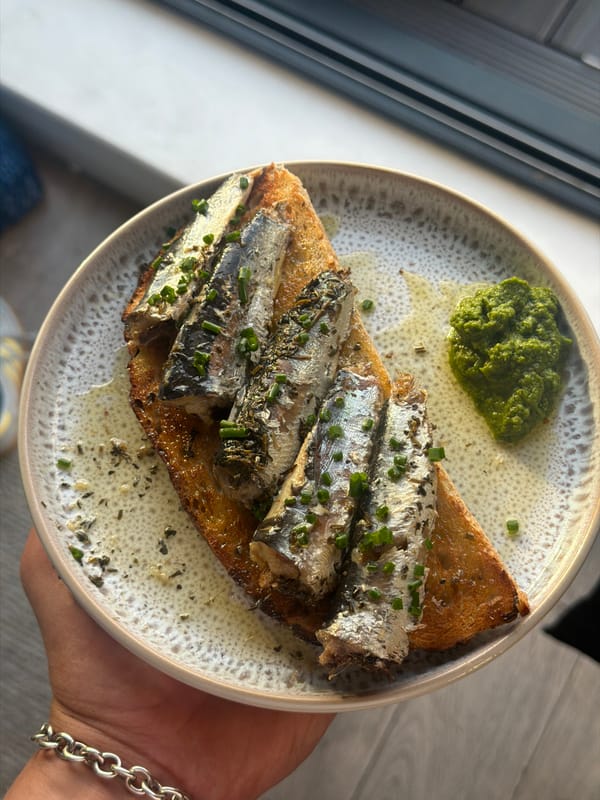 Sardines on toast and a cat chilling at home in London