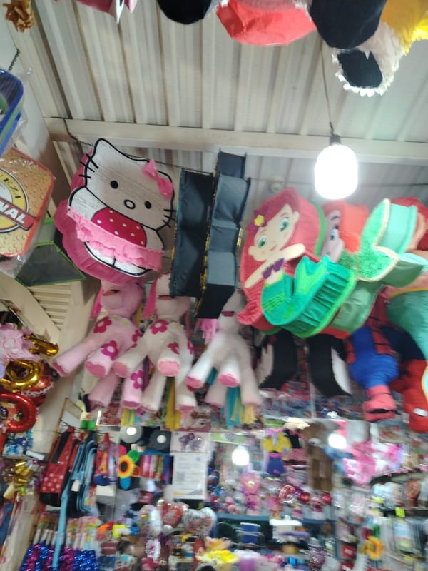 Retail shop displays character piñatas in Tinaquillo, Venezuela