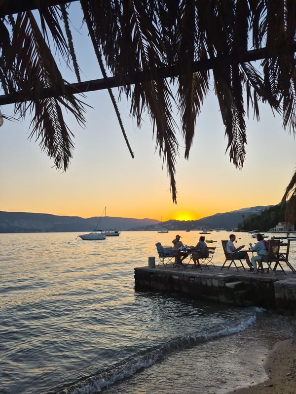 Sunset evening on the waterfront in Kumbor, Montenegro
