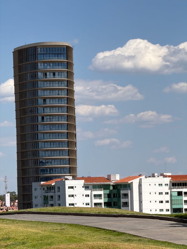 Modern skyscrapers photographed in San Bernardino Tlaxcalancingo, Mexico