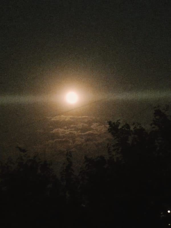 Full moon rising over a residential Odesa neighborhood at night