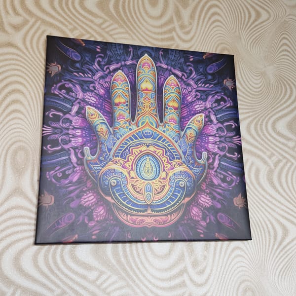 Decorative Hamsa hand canvas art displayed in Rostov