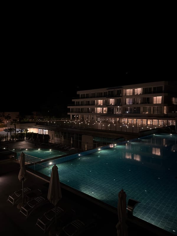 Evening hotel stay documented in Prčanj, Montenegro