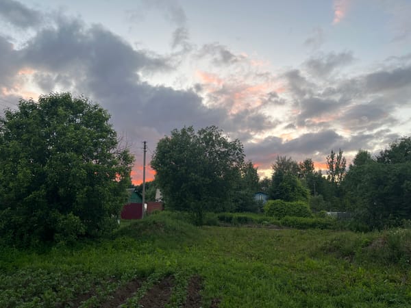 Summer evening in a Russian village at golden hour