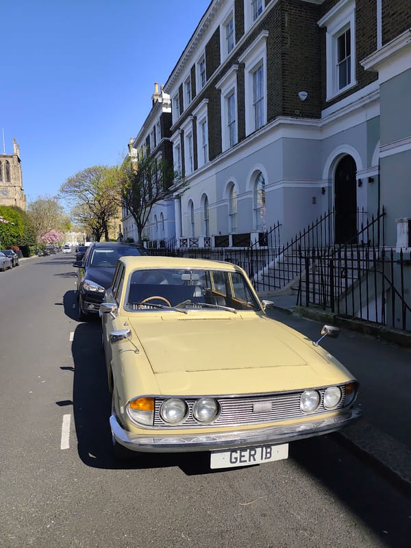 Yellow Triumph 2000 spotted near London apartment building